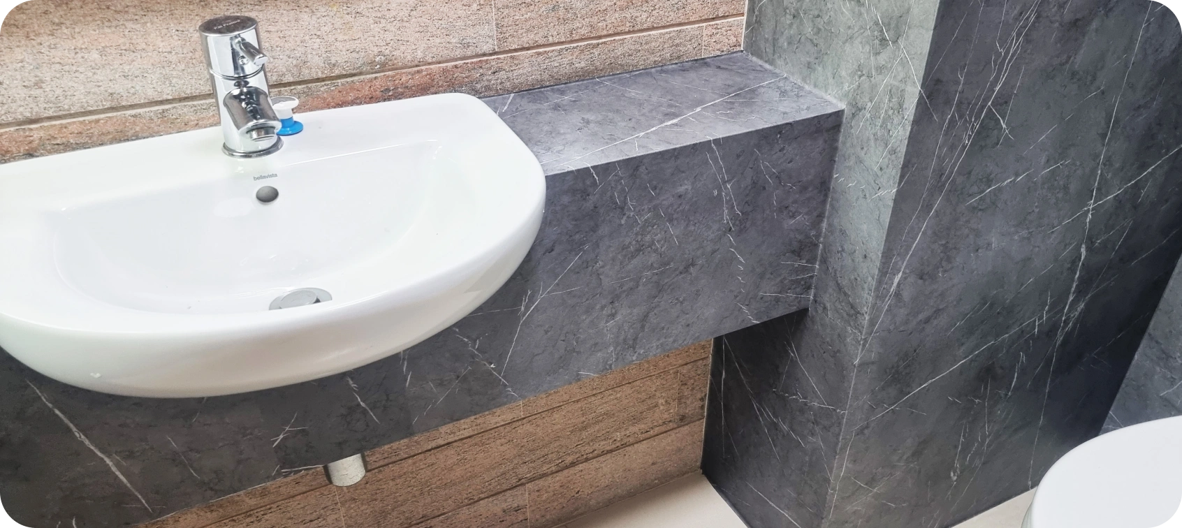 Toilet Sink with wallpaper marble